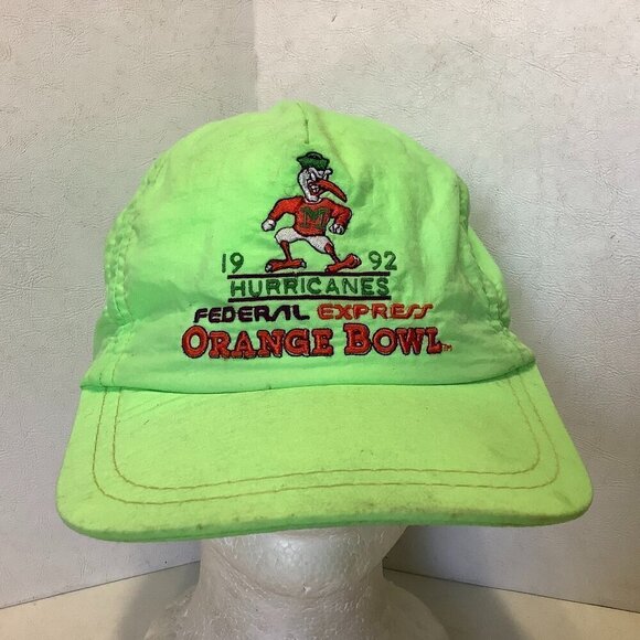 s-l400.jpg Vintage 1992 Orange Bowl Neon Hat Miami Hurricanes FedEx Express Snapback